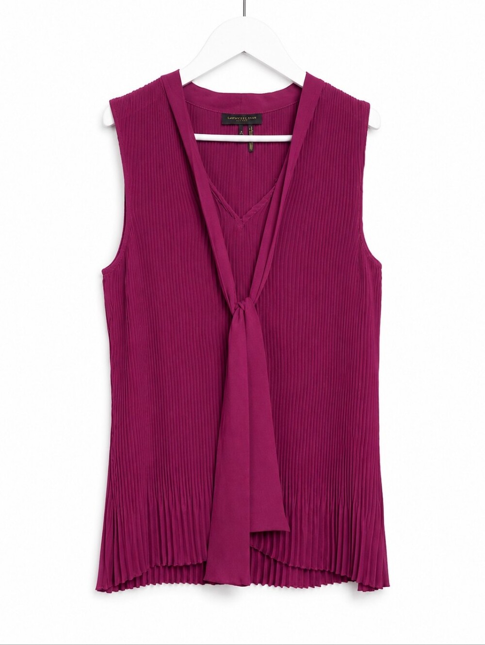 Donna Karan New York Pleated Tie Neck Sleeveless Blouse Top Maroon